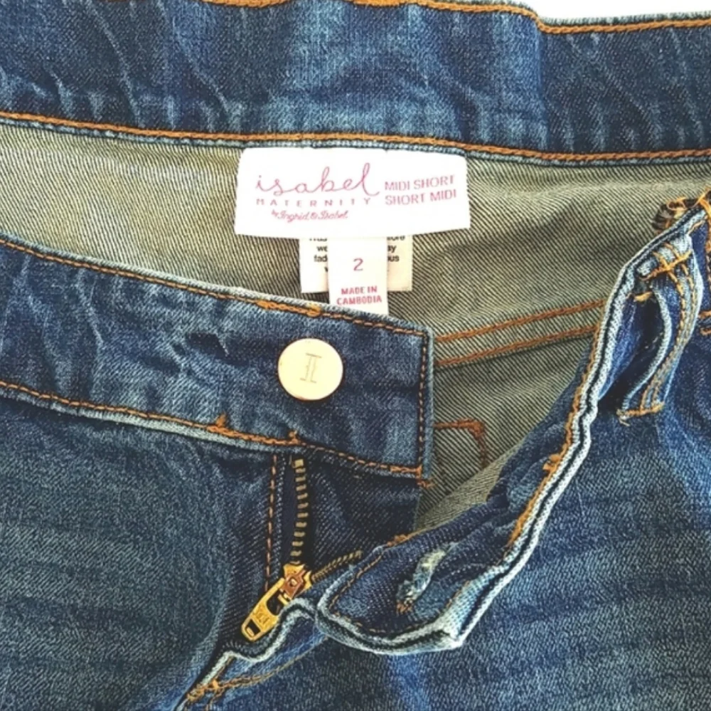 Isabel Maternity Midi Side Panel Maternity Denim Shorts Blue Size 2/26